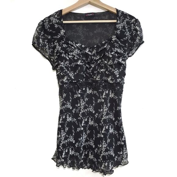 Cacama | Floral Sheer Tie Waist Blouse - Picture 2 of 7